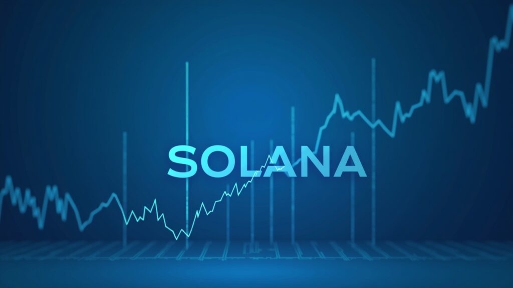 Escena periodística: Solana sube en gráfico; BTC/ETH bajan, fondo azul y flujos SOL/ETFs.