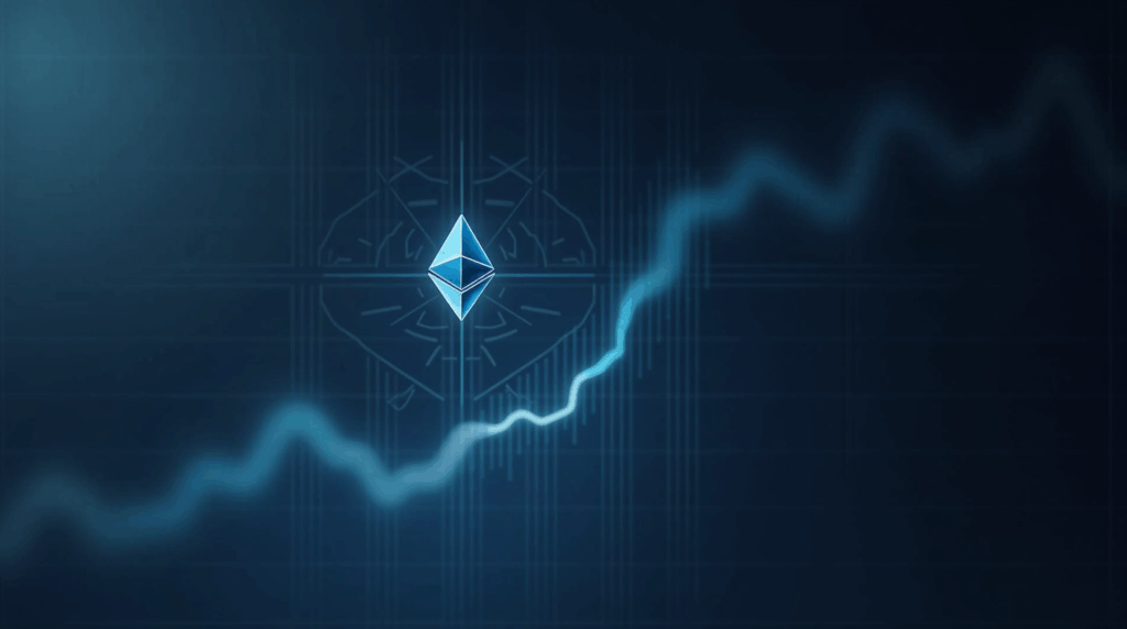 Encabezado periodístico: logo de Ethereum sube como gráfica, analista de tesorería y flujos de datos sobre ETH institucional.