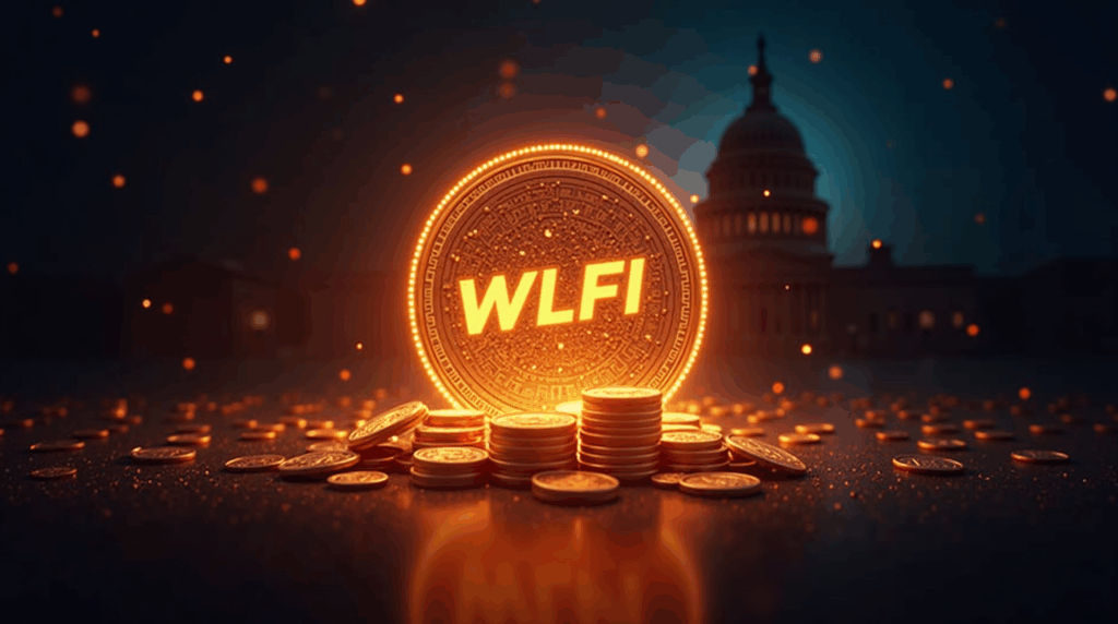 Encabezado fotorrealista con el logo WLFI en el centro, tokens quemándose y nodos blockchain al fondo.