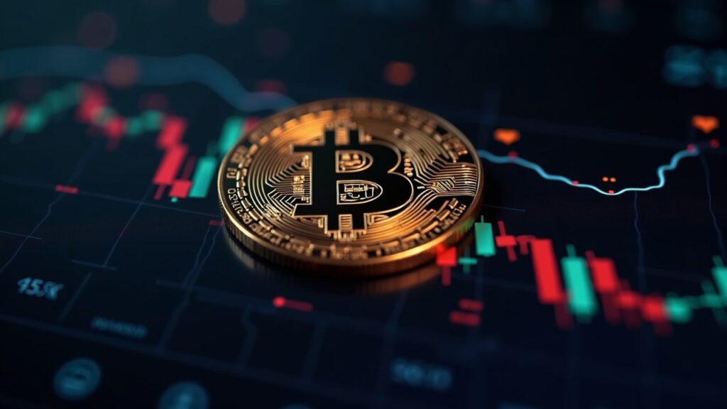 Bitcoin prueba los $110.000 y cae: mercados «venden la noticia» del acuerdo y la Fed Bitcoin en primer plano frente a una pantalla de trading con 110k y iconos de recorte de la Fed y EE. UU.-China.