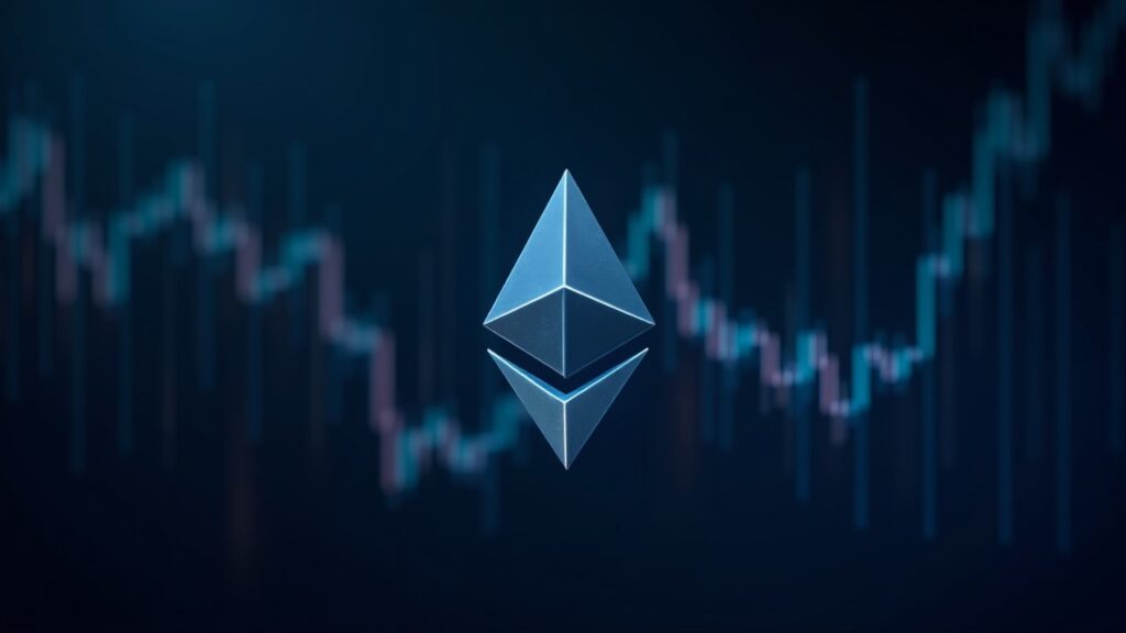 Encabezado cripto realista: BMNR y su tesorería Ethereum, informe Kerrisdale, gráfico de precios en fondo con iluminación azul.
