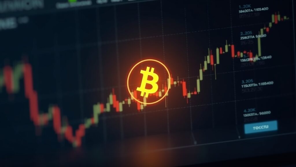 Photorealistic balance-sheet screen showing rising BTC holdings, UK stock ticker in background, glowing Bitcoin at center.