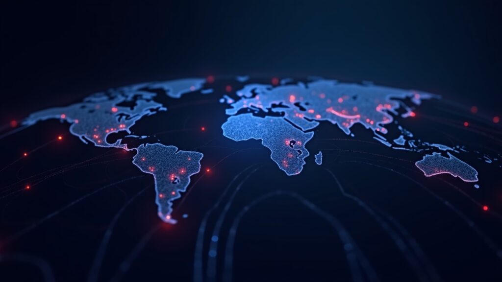 Nodo validador central conectado por fibra luminosa que rodea un globo, con el logo 2Z, enfatizando conectividad cripto descentralizada.