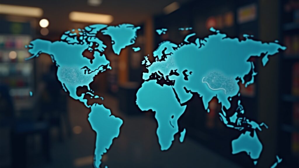 Pago en tienda con USDT, BTC y ETH en terminal blockchain; mapa de mercados emergentes y señales de regulación.