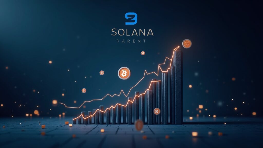 ETFs de Solana atraerían más de 3.000 millones de dólares si repiten lo ocurrido con Bitcoin y Ether Solana logo above rising ETF charts with Bitcoin and Ether icons in a modern newsroom, indicating possible 3B inflows.