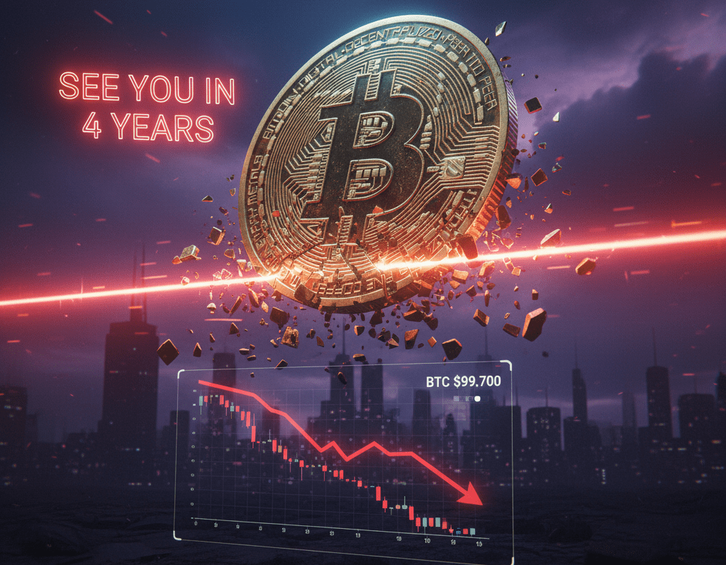 Bitcoin Cae Por Debajo de $100.000 Otra Vez Mientras Analista Sentencia: ‘Nos Vemos en 4 Años’ Bitcoin cae por debajo de $100.000