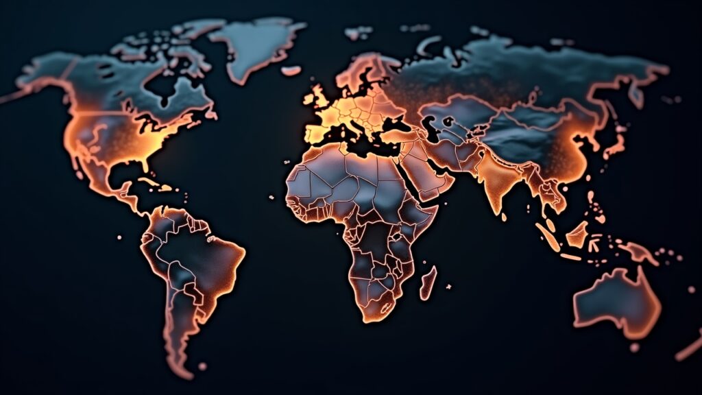 África adopta las stablecoins vía IOTA para desbloquear 70.000 millones en comercio continental Mapa de África iluminado con nodos USDT e IOTA Tangle conectando fronteras para comercio rápido y económico.