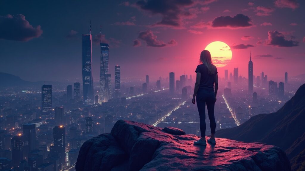 Escena futurista en alto contraste con símbolos cripto y gráficos que sugieren infraestructura y soberanía financiera.