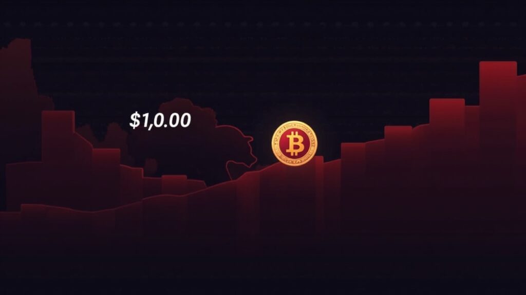 BNB coin breaks below $1,000 on a dark trading floor with red sell bars and a bear silhouette.