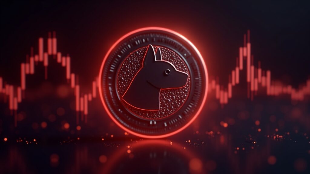 BONK cae 3,9% y pierde soporte clave Moneda BONK con icono de perro, línea roja descendente, logo de Solana al fondo y un gráfico de trading que ilustra volatilidad.