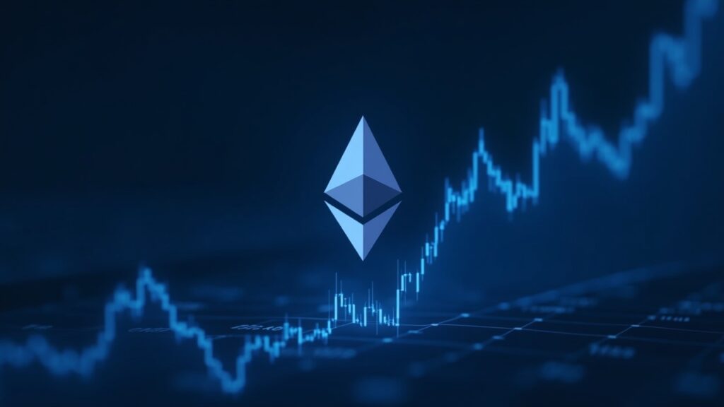 ETH cae por debajo de $3.000 a mínimo de 4 meses: ¿se acabó el mercado alcista? Logo de ETH frente a un gráfico de mercado que cae por debajo de 3000, tonos azules y fondo de grid blockchain