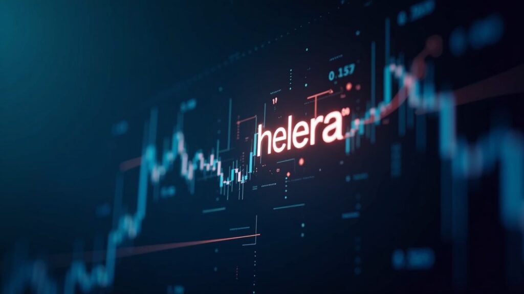Hedera (HBAR) sube 1% y rompe la resistencia de $0.143 Logo de Hedera HBAR rompiendo una resistencia de 0.143 con fondo de datos y siluetas de traders institucionales.
