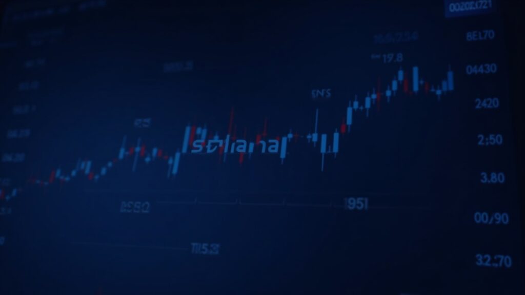 Solana cae 5% a $145 por ruptura técnica que eclipsa el impulso de los ETF Encabezado fotorrealista con logo de Solana en pantalla de trading, caída por debajo de 150 y flujos ETF en fondo.