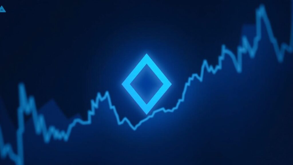 Logo de Stellar XLM sobre un gráfico alcista rompiendo resistencia, con acentos azul neón y fondo tecnológico.