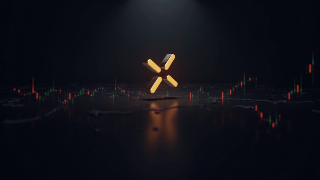 Logotipo de XRP central sobre un gráfico a 2,06$, con cruce EMA50/EMA200 y movimientos on-chain.
