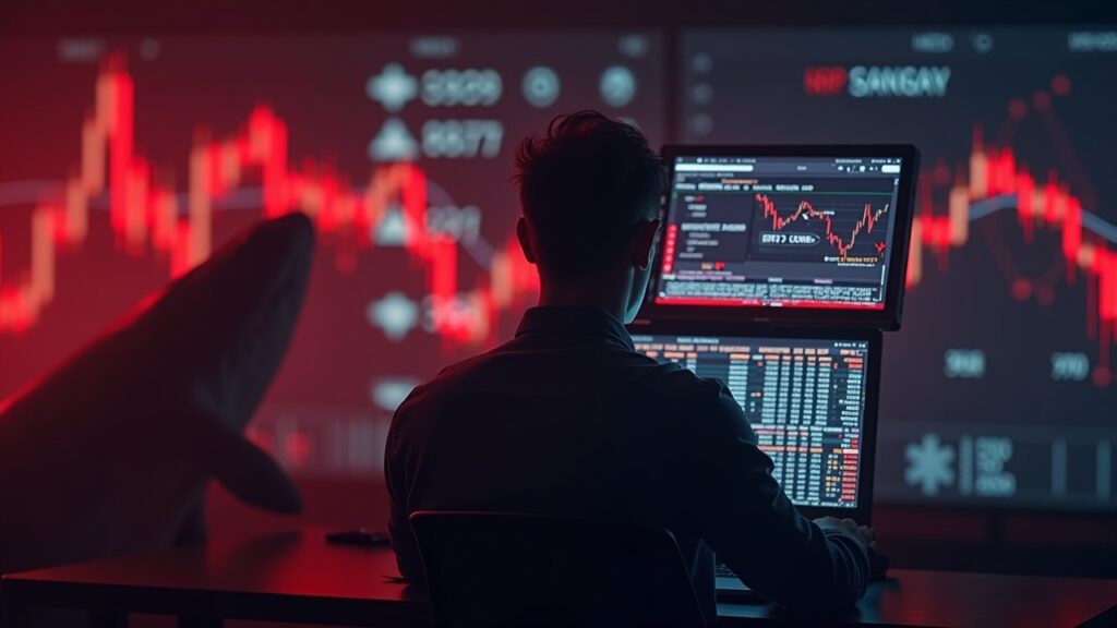 XRP sufre salidas masivas en fondos y soporte de 2 dólares peligra ahora Operador revisando libro mayor digital de XRP, gráfico rojo de precios y siluetas de ballenas tras el lanzamiento del ETF.