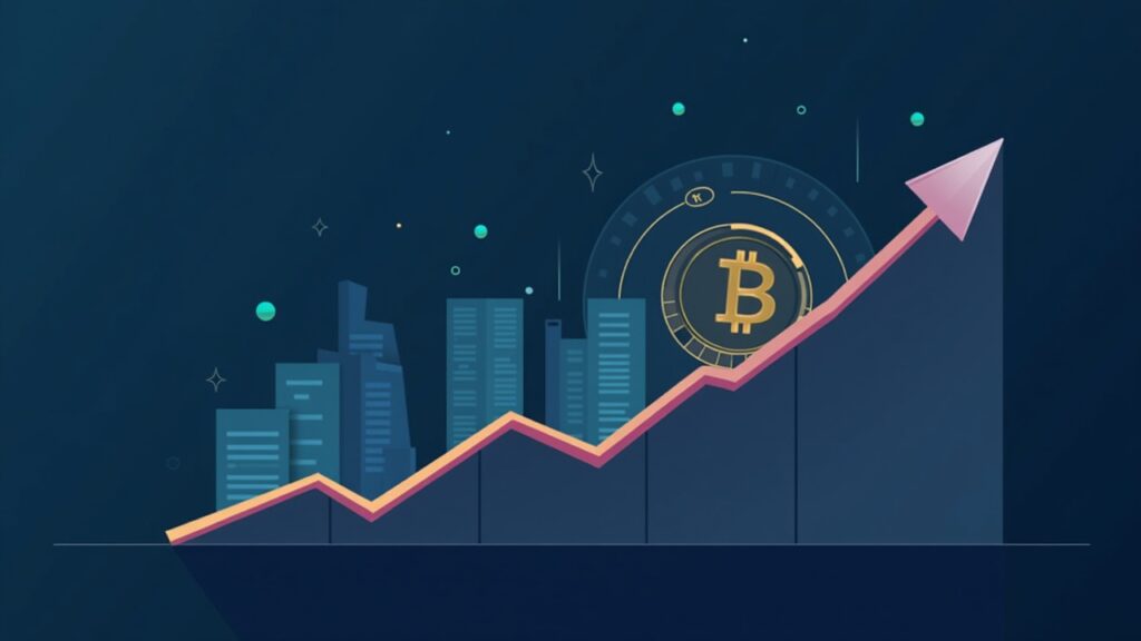 Gráfico de diciembre: XRP superando a Bitcoin, horizonte fintech y iconos regulatorios discretos, estilo sala de redacción.