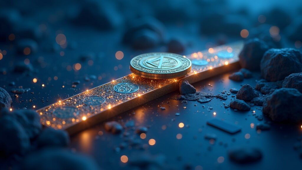 Escena cripto fotorrealista: zenZEC conecta ZEC con Solana DeFi mediante puente; nodos MPC destacan la privacidad.