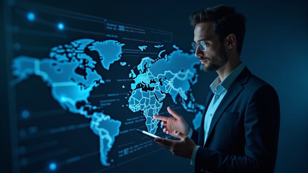 La carrera por la ‘superapp’ cripto y la era de la agregación: señales de un informe no disponible Profesional fotorrealista usando un panel unificado de cripto con un motivo de globo que sugiere agregación.