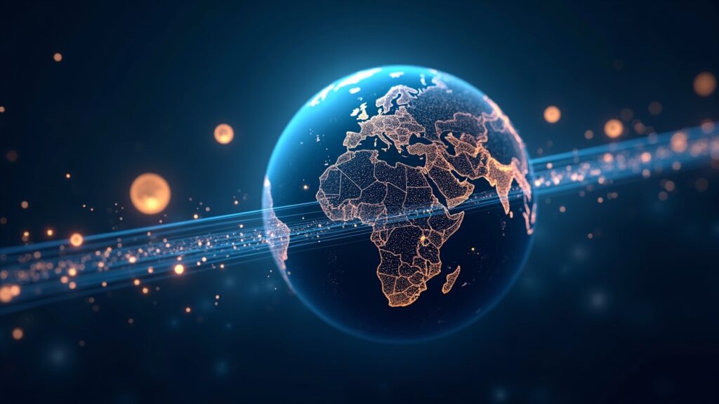 RedotPay asegura 107 millones en Serie B para expandir pagos globales con stablecoins Globe connected by glowing digital rails with stablecoin tokens streaming across borders from Hong Kong.
