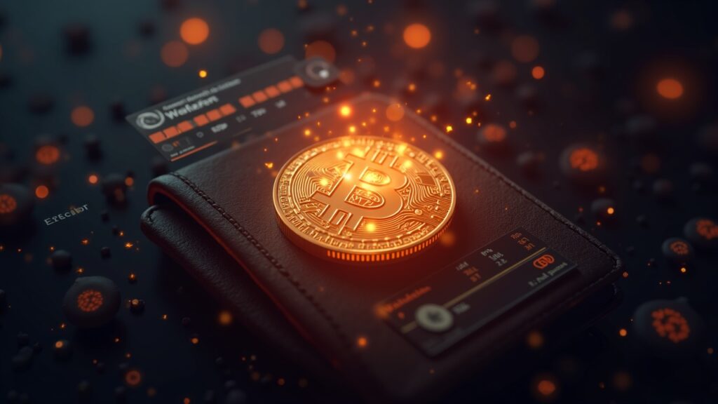 Primer plano de una billetera cripto con un token HYPE en llamas, superpuesto por un recuento de votos de validadores y una interfaz de gobernanza futurista.