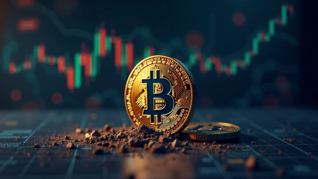 Moneda ICP fotorrealista cayendo por debajo de $3 con una línea de precio descendente, gráficos de mercado, indicador Fear & Greed, atmósfera de redacción.