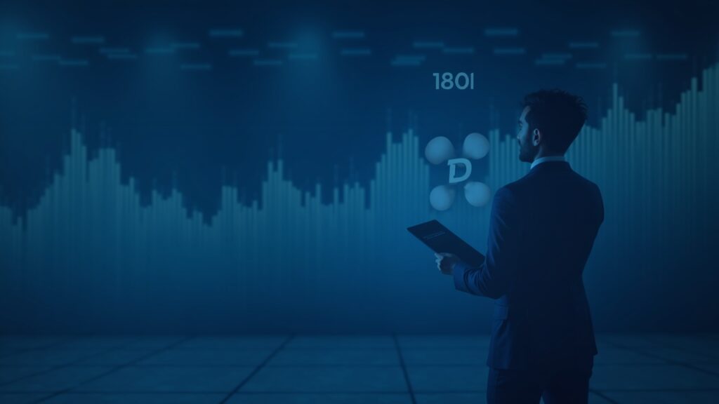 CEO de Ripple Proyecta Bitcoin en 180.000 Dólares para 2026 Ejecutivo fintech fotorrealista en una sala de redacción con un gráfico ascendente de Bitcoin hasta 180k, fondo de Ripple, tonos azules fríos.