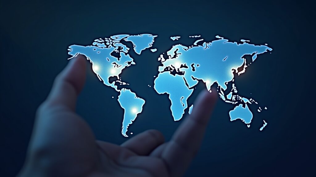 xStocks lanza la tokenización de acciones estadounidenses en la billetera TON de Telegram Escena fotorrealista de acciones tokenizadas en TON Wallet en Telegram, con un mapa mundial y símbolos de blockchain.