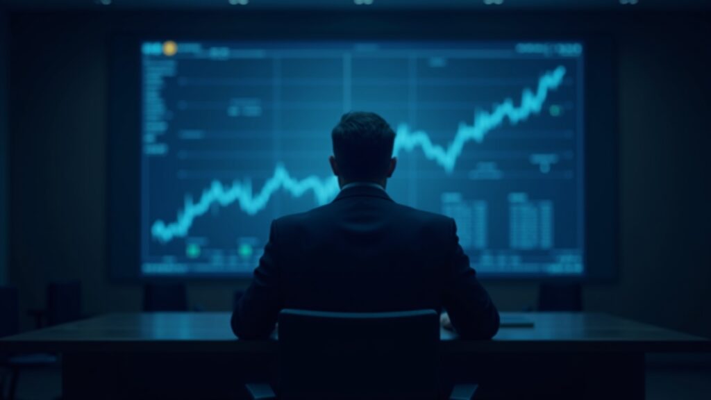 Demandan a Jump Trading por 4.000 millones tras el colapso de Terra de Do Kwon Escena fotorrealista de sala de tribunal con una figura central con traje, gráficos de precios digitales y glifos de blockchain en iluminación fría azul.