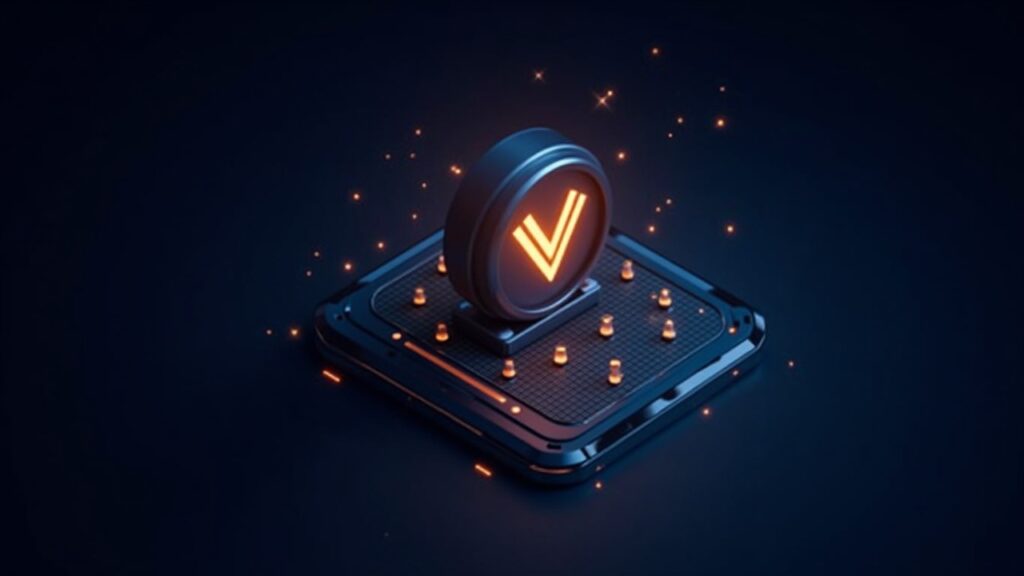 Logo de Avalanche brillante sobre una bóveda de alta tecnología con activos tokenizados fluyendo y un motivo de BlackRock BUIDL