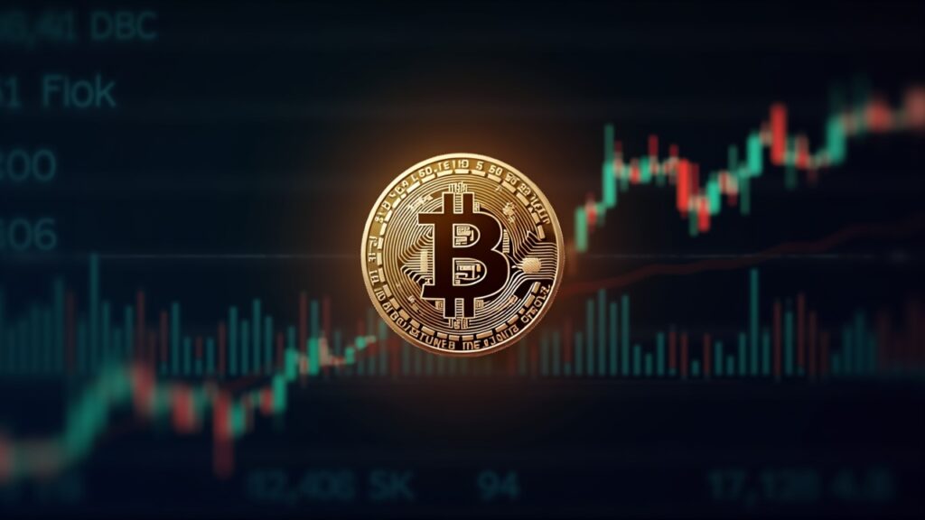 Moneda Bitcoin fotorrealista sobre un gráfico de precios digital que muestra una ruptura fallida en 98k y la resistencia en 94k, estilo sala de prensa.