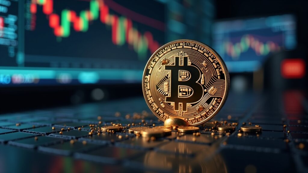 La cotización de Bitcoin a la baja podría intensificarse ante una posible intervención del yen Imagen realista de sala de prensa muestra Bitcoin y yen en pantallas de trading, liquidaciones en cascada que sugieren un posible repunte.