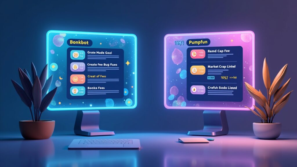 Bonkbot reorienta los incentivos de memecoin hacia los traders con una recompensa de 200,000-token Encabezado dividido en paneles: incentivos para traders de Bonkbot frente a comisiones para creadores de Pump.fun, 0% frente a comisiones vinculadas a la capitalización de mercado.