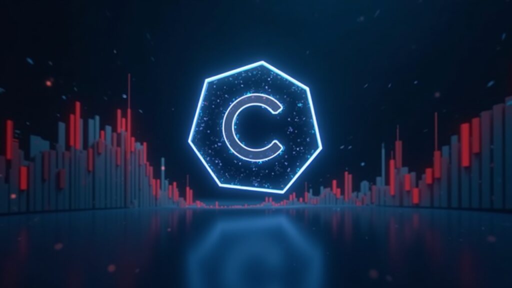 Ballenas compran caída de Cardano tras desplome del 95% en volumen spot Logo fotorealista de Cardano con barras de precio cayendo a la izquierda y ballenas comprando a la derecha, señalando riesgo de liquidez y apretón de cortos.