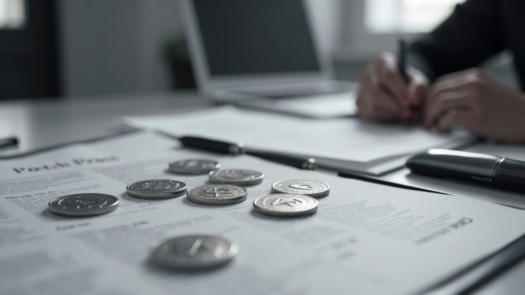 Logotipo de Grayscale con tokens de BNB y Hyperliquid junto a documentos fiduciarios de Delaware sobre un escritorio, señalando registros regulatorios