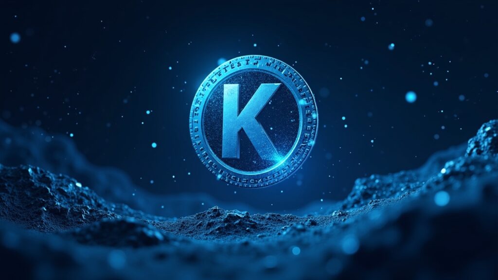 Imagen conceptual de una escena de IPO de SPAC respaldada por Kraken con marca de criptomonedas y pantallas de negociación estilo Nasdaq.