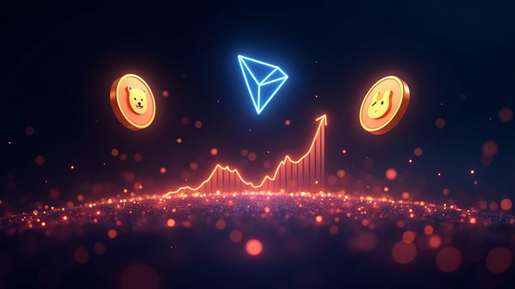 Encabezado fotorrealista con los íconos de Maxi Doge, TRON y Monero sobre una red descentralizada, gráfico en alza y cuenta regresiva.