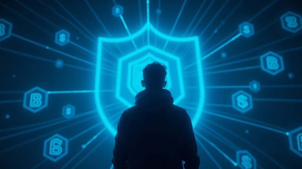 TRON DAO integra Blockaid para ofrecer seguridad en tiempo real en toda su red Ingeniero de seguridad frente a una red TRON con iconos de Blockaid y un escudo, representando protección en la cadena en tiempo real.