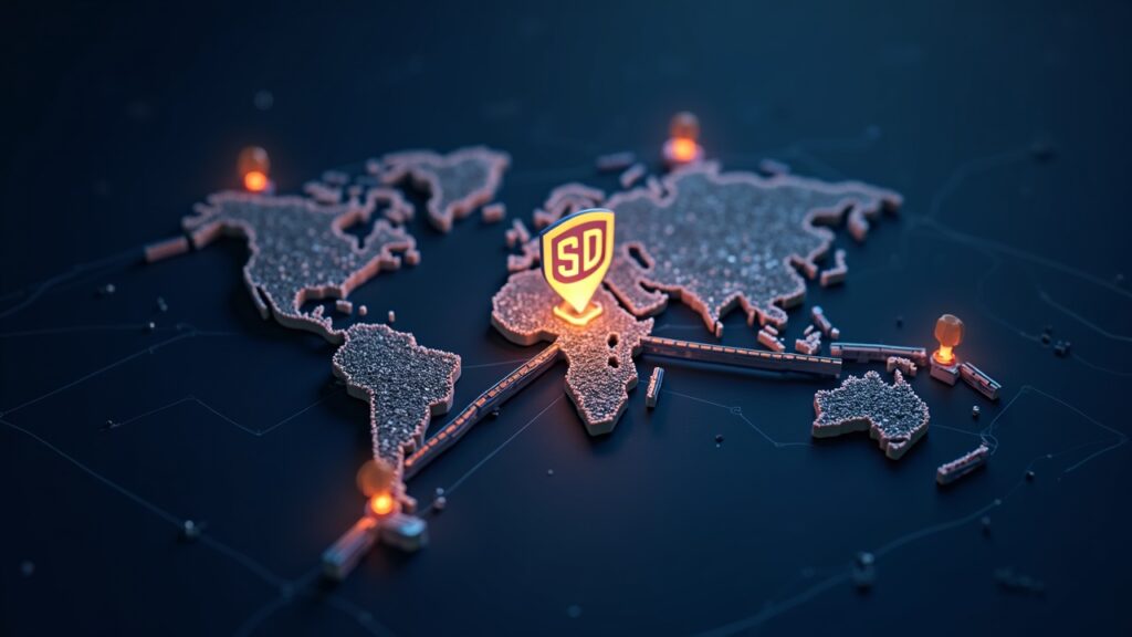 Logotipo fotorrealista de USDC sobre un mapa de infraestructura duradera con documentos regulatorios, un esquema de Arc OS y raíles intercadena luminosos.