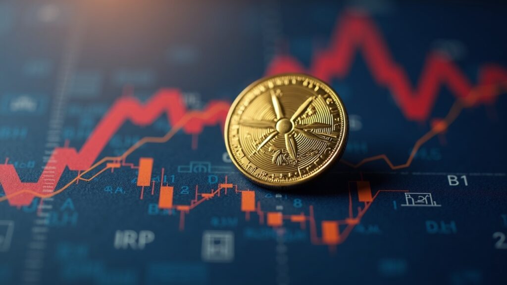 XRP se mantiene en $2.10 tras la aprobación de la FCA Moneda XRP fotorrealista sobre un gráfico bursátil ascendente con una bandera alcista, marca de agua de la bandera UK y un sello regulatorio.