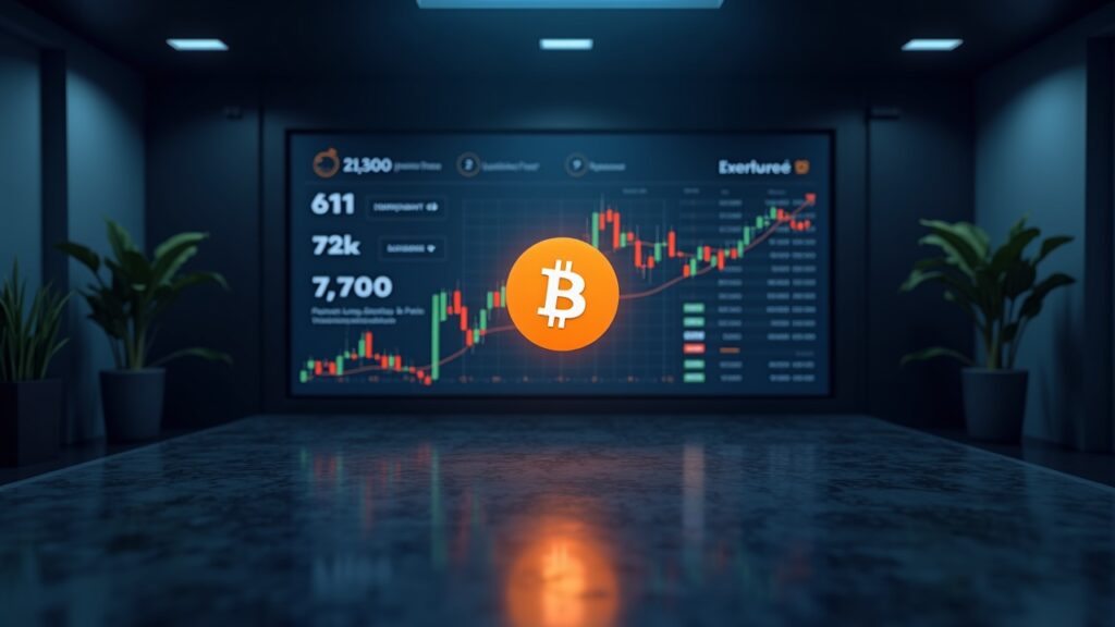 Bitcoin cotiza por debajo de $70.000 mientras los mercados esperan el informe de empleo de EE. UU. Bitcoin hiperrealista en un canal de precios de 61k–72k, con visuales de calendario y publicación de datos en una moderna sala de redacción.