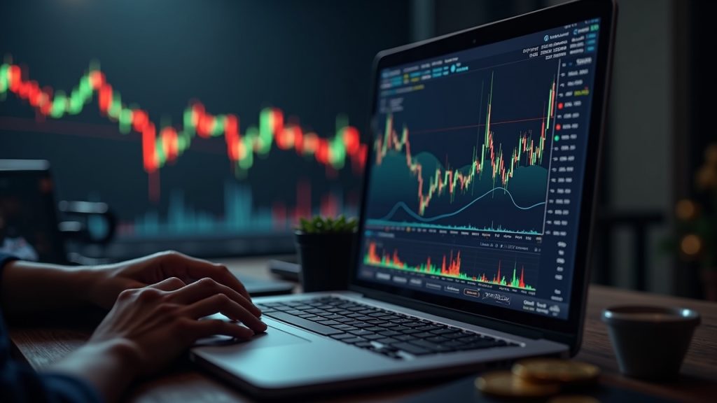 BitMEX lanza Equity Perps junto a un fondo promocional de 70.000 USDT Mesa de negociación fotorrealista con billetera cripto vinculada a Equity Perps, transmitiendo tickers AAPL y AMZN, y banner de 70k USDT.