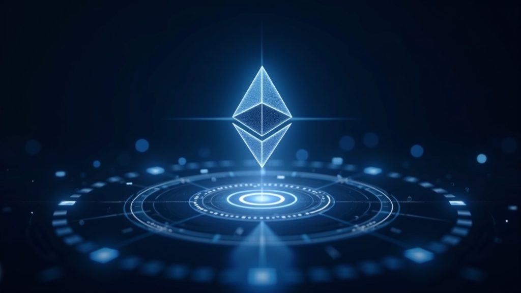 Vitalik Buterin propone usar Ethereum para proteger privacidad con depósitos de 100 USDC Interfaz holográfica de IA sobre un logotipo transparente de Ethereum, rodeada de pruebas de conocimiento cero y compuertas de participación