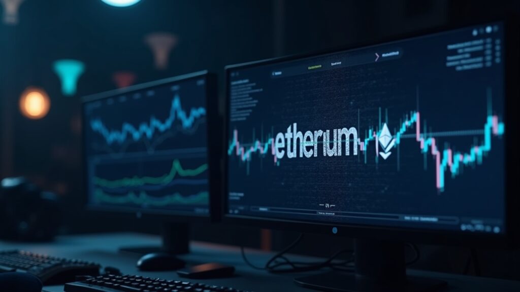 Billetera vinculada al exploit de Infini resurge para realizar inversión en Ether de 13 millones Encabezado fotorrealista de redacción que muestra una dirección de Ethereum luminosa en un monitor, un gráfico de caída del mercado y símbolos de Tornado Cash.