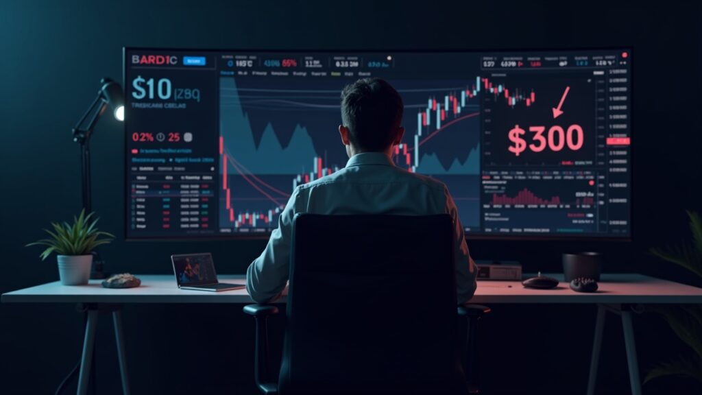 Zcash (ZEC) continúa bajando y los datos marcan que un precio $100 es posible Un analista de criptomonedas en un escritorio elegante revisa un gráfico de precios de Zcash que rompe por debajo de $300 hacia $100, con velas rojas y datos on-chain.