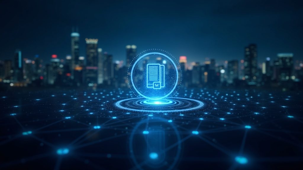 Circle adquiere casi 1.000 patentes de blockchain de IBM para reforzar la propiedad intelectual fintech Emblema de Circle en el centro con documentos de patentes holográficos y nodos de blockchain a su alrededor sobre un telón de fondo de ciudad fintech.