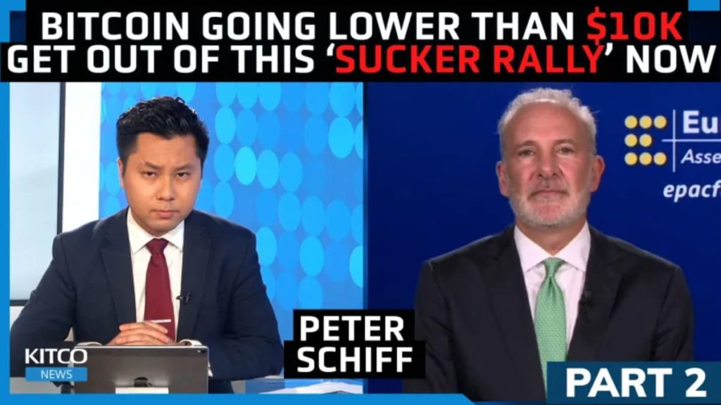 Peter Schiff, chief market strategist at Euro Pacific Asset Management, predicts Bitcoin will collapse below $10,000 and lower.