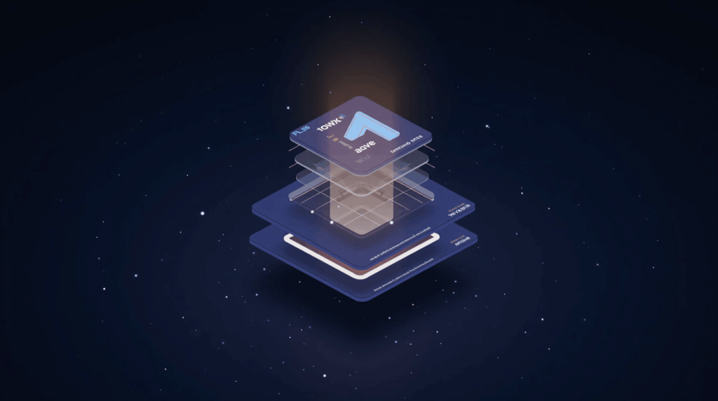 Crypto news header: Aave logo in the center, L2 layers approaching mainnet and a bright GHO rising