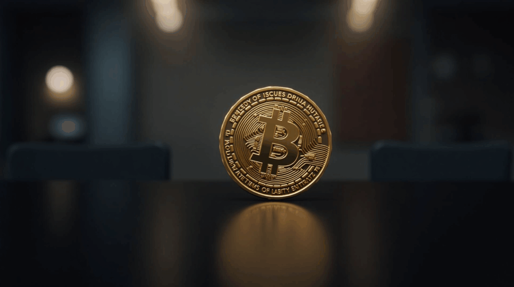 Photorealistic news header with a central crypto coin Pray For Kirk Coin, sober lighting and blurred social posts