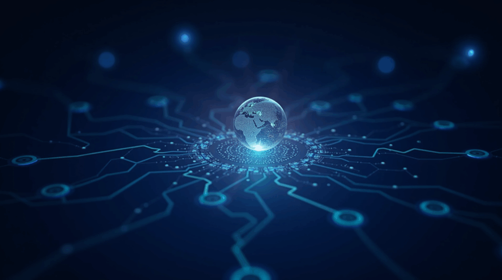 Sui center illuminated with blockchain hub, ESG tokenization, AI-powered payments, gaming and European digital wallet.